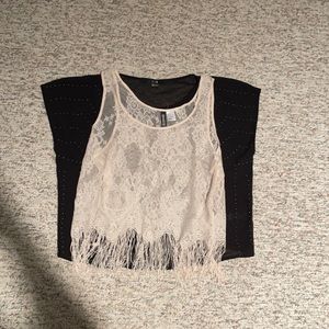 Sheer white top with fringe